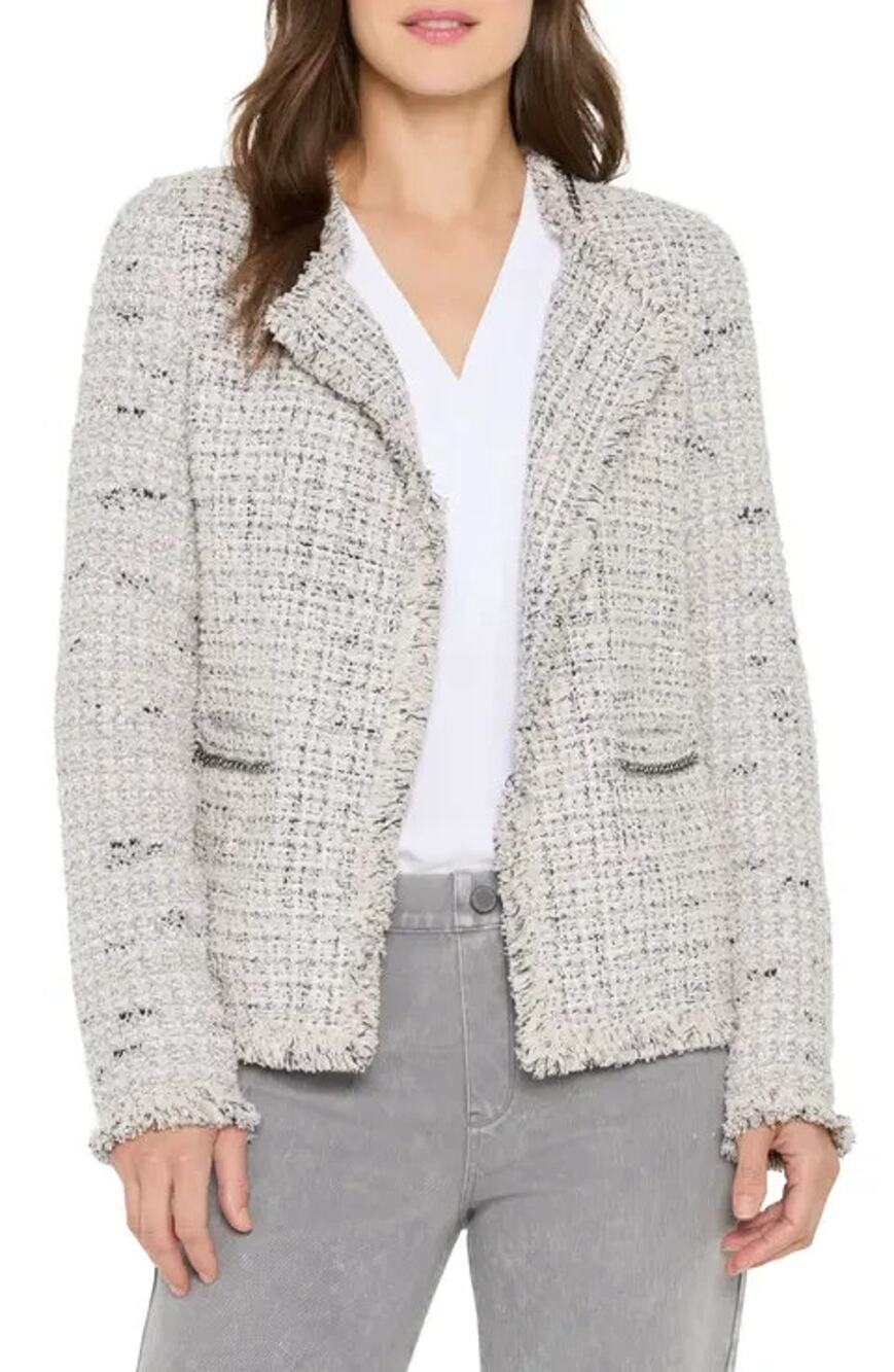 NWT NIC + ZOE TWEED BEIGE PINK FRINGED JACKET XL $199